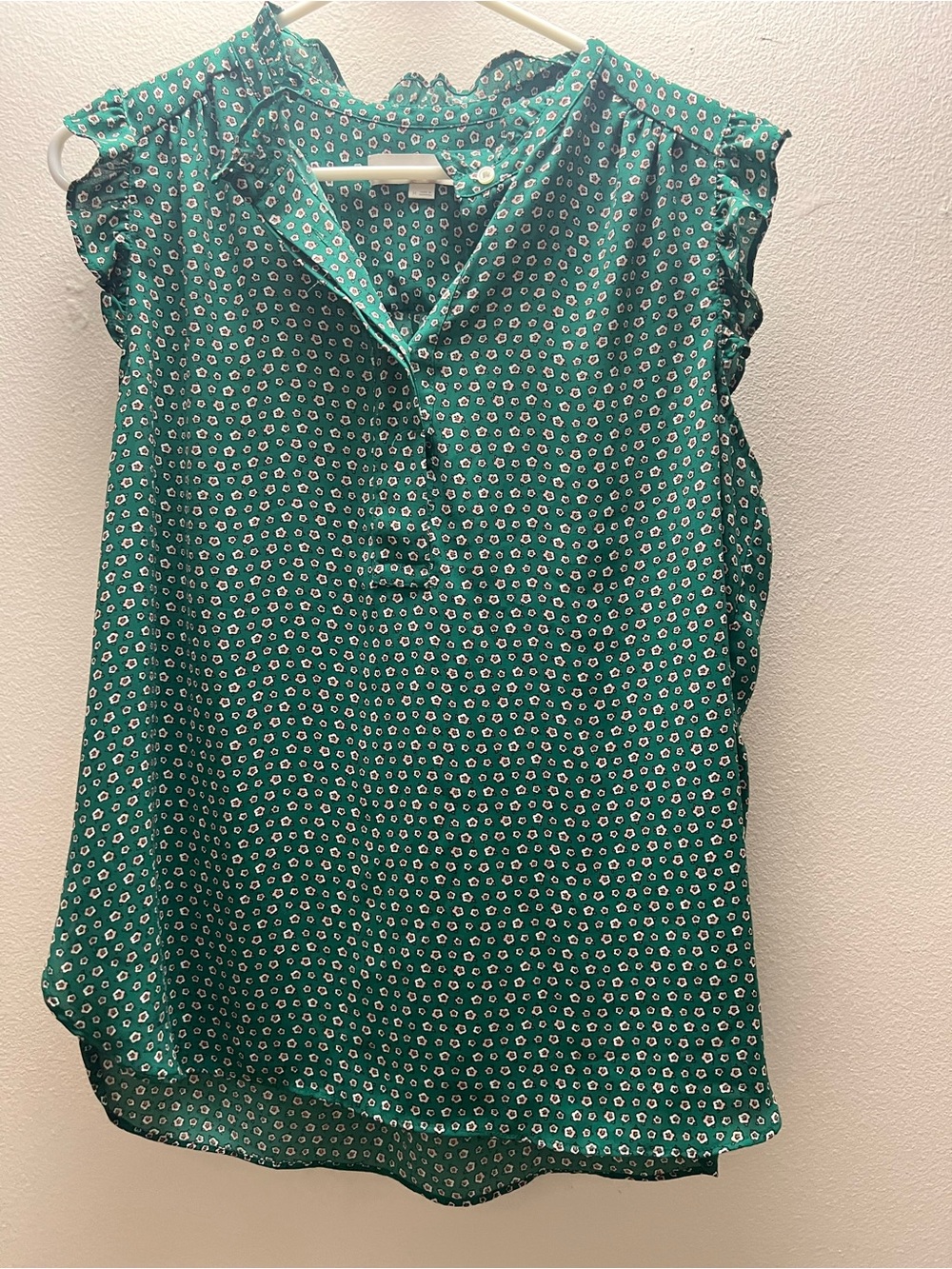 LOFT Teal Green Printed Ruffle-Sleeve Blouse